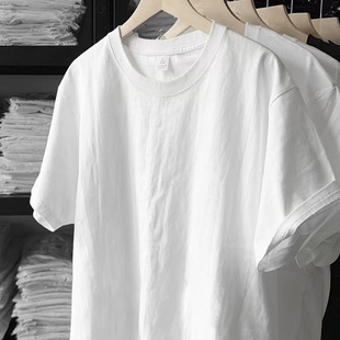 日本210g纯棉夏季纯色短袖打底衫情侣t恤圆领，男女款体桖纯黑内搭