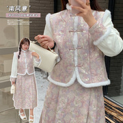 新中式冬季大码女装国风拜年服200斤胖mm搭配一整套温柔两件套装