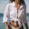 yukariswim海边沙滩防晒衣，外搭开衫泳衣，披肩白色中长款罩衫女