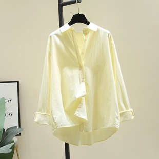 黄色淡雅风气质百搭长袖衬衫，女2024春装，韩版宽松休闲衬衣上衣