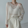 韩国chic夏季简约圆领套头，宽松上衣薄款镂空透视防晒针织衫罩衫女