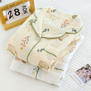 婴儿棉纱布女士薄款长袖，家居服套装纯棉，绉布泡泡纱春秋季睡衣夏季