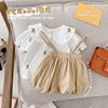 儿童背带裤洋气宝宝0-3岁夏季短袖，娃娃领上衣，婴儿纯色连体短裤薄
