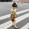 女童碎花套装2024夏季韩版立领，无袖花边衬衫，蛋糕裤裙两件套宝
