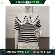韩国直邮4CUS 毛衣 4CUS 大领设计 荷叶边 条纹细节 针织衫 FM3