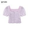 gcrues褶皱泡泡袖上衣2024仙气紫色衬衣女夏短款小衫时尚洋气