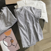 韩版灰色圆领套头短款T恤懒散风直筒短袖上衣时尚休闲洋气B》24