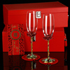 欧式高档香槟杯情侣对杯创意，水晶玻璃高脚杯子红皮箱结婚礼物套装