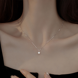单颗吊坠天然淡水珍珠项链轻奢小众饰品S999纯银项链女锁骨链