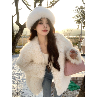 Adan 托卡白色环保皮草外套冬季韩版宽松气质加厚保暖夹棉大衣女