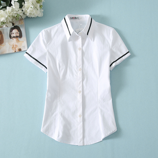 夏季日韩经典OL职业衬衫翻领工作服制服衬衣纯白短袖学生装可爱女