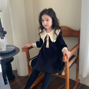 女童黑色毛线连衣裙，2023秋装宝宝洋气，秋季裙子韩版儿童针织衫