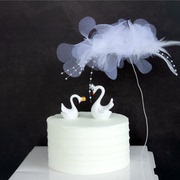 烘焙蛋糕装饰黑色两色唯美多层珍珠白纱花，简约风天鹅蛋糕装饰插