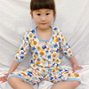 日系儿童网眼七分袖套装纯棉宝宝薄款夏季男孩睡衣家居服女童短袖