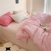 韩风粉色床单四件套全棉纯棉学生宿舍床上用品三件套水洗棉床品4