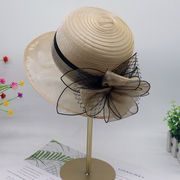 夏季欧根纱帽子遮阳帽女防晒渔夫帽出游沙滩帽防紫外线花朵太阳帽