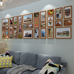 实木照片墙欧式装饰餐厅相框，墙相化公司企业文合墙卧室组片墙创意