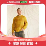 香港直邮潮奢asos男士设计毛茸茸针织格纹芥末黄套头衫