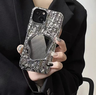 ins小众高级感银色褶皱镜子适用苹果14promax手机壳iphone1315promax软硅胶12女款x创意11防摔个性保护套