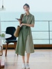 绿色条纹衬衫连衣裙女2021年夏季法式气质初恋设计感小众裙子