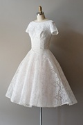 vintage古着50年代手工，蕾丝花朵白色经典高腰，公主晚礼服婚纱