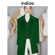 indicia 羊毛羊绒大衣女纯色毛呢外套绿色茧型秋冬时尚标记女装
