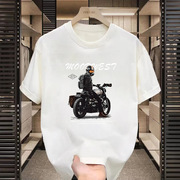 美式高街摩托车印花短袖T恤男士高级感五分袖上衣打底衫