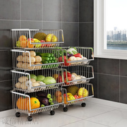 厨房放菜架子不锈钢蔬，菜篮落地置物架多层空间，品储物收纳筐放水果