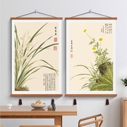 中国风沙发背景墙挂画新中式客厅，装饰画花鸟寓意茶室日式背景壁画