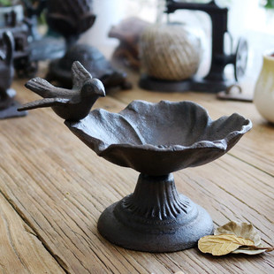 复古怀旧欧式铸铁工艺品小鸟，花朵形烛台鸟食盆家居装饰摆件储物碗