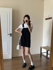 网红森系背带裙女2024夏季小众设计感宽松显瘦黑色阔腿波点潮