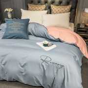 高档北欧风纯棉床单被套四件套全棉床上用品纯色简约床笠床上三件