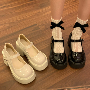 黑色小皮鞋女夏2024法式复古英伦，厚底粗跟日系，jk法式玛丽珍高跟鞋