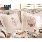 法国dmc十字绣套件客厅沙发，靠垫印花花环猫与花环狗抱枕