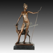 铜雕塑牵鹿少女EP871欧式人物工艺饰品酒店客厅书房家居桌面摆件