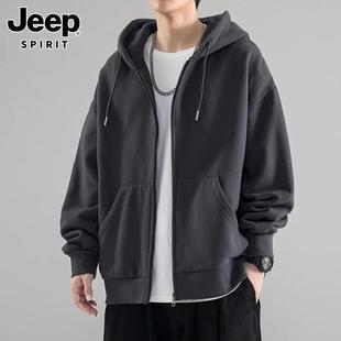 Jeep吉普卫衣男士春季2024开衫连帽外套美式休闲运动上衣服男