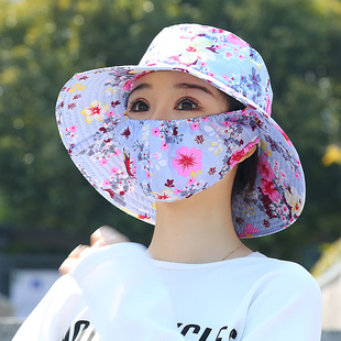 帽子口罩防晒一体大檐采茶女遮阳遮脸夏季防紫外线户外太阳帽