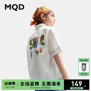 MQD童装男童24夏白色字母印花图案衬衫百搭短袖衬衣薄外套潮