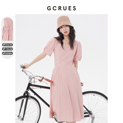 gcrues粉色连衣裙女夏季2024韩版收腰显瘦气质中长款法式裙子