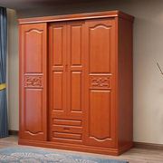 实木衣柜中式四门推拉滑移门卧室现代简约衣橱组装木质衣柜经济型