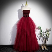红色礼服敬酒服2024新娘，气质礼服彩纱性感，露背抹胸写真轻婚纱