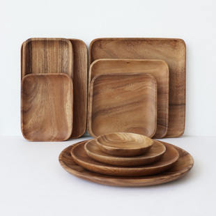 实木盘子长方形托盘相思木，圆盘蘸料碟子，家用餐厅餐用咖啡杯垫托盘