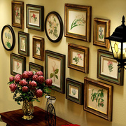 美式乡村照片墙客厅餐厅相框，墙组合挂墙欧式装饰画田园花卉相片墙