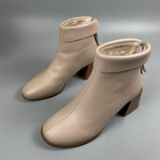 靴子女2022年春秋季单靴中跟粗跟短靴方头女靴后拉链女士单鞋