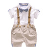 夏款童装男宝宝短袖背带裤套装婴儿衬衫绅士两件套潮纯棉薄款帅气