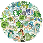 50张绿色环保爱护地球环境手绘卡通贴纸水杯手机壳笔记本装饰