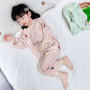 女童棉绸睡衣套装儿童长袖卡通，分体家居服套装女宝宝薄款空调服夏