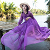 紫伶雪纺连衣裙女春夏2023年灯笼，袖紫色长裙，气质仙女裙子