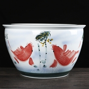 景德镇陶瓷鱼缸手绘红锦鲤鱼缸大型睡莲荷花缸鸿运连年庭院风水缸