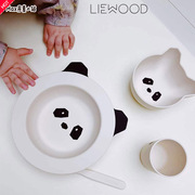 丹麦liewood儿童宝宝辅食碗勺，竹纤维餐具卡通，小动物4件套熊猫